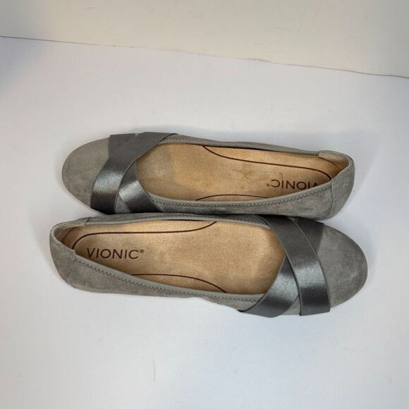 Vionic Gray Strappy Slip On Ballet Shoes Womens Designer Comfort - Picture 5 of 6